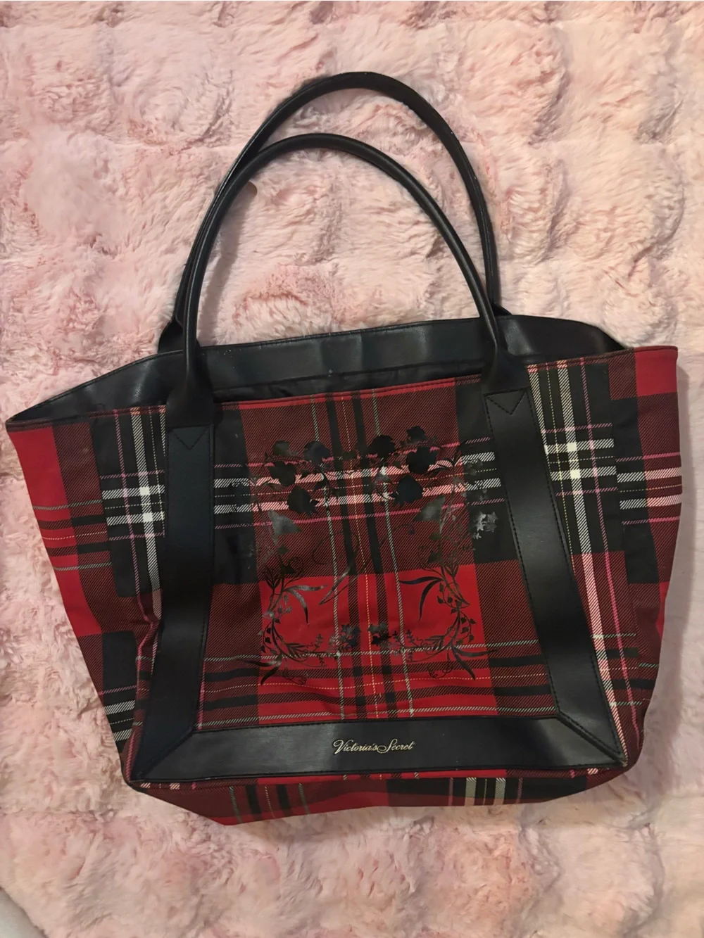 Summer 2020 Victoria Secret Plaid Red and Black Tote Bag